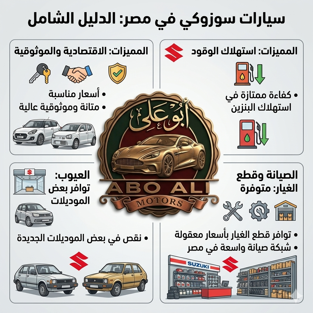 الدليل الكامل عن سيارات سوزوكي في مصر: المميزات والعيوب وتوفر الصيانة وقطع الغيار